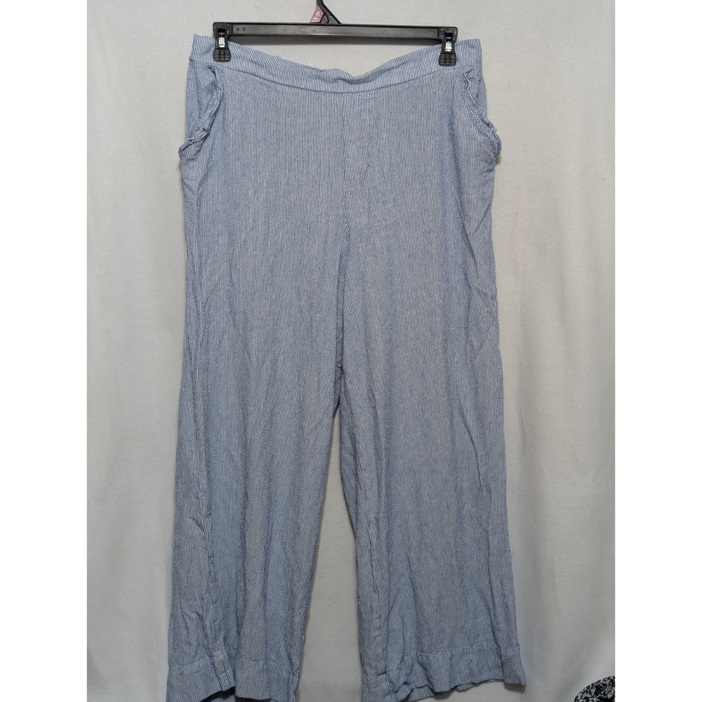 Nicole Miller Blue White Striped Wide Leg Ruffle Pocket Pants XL